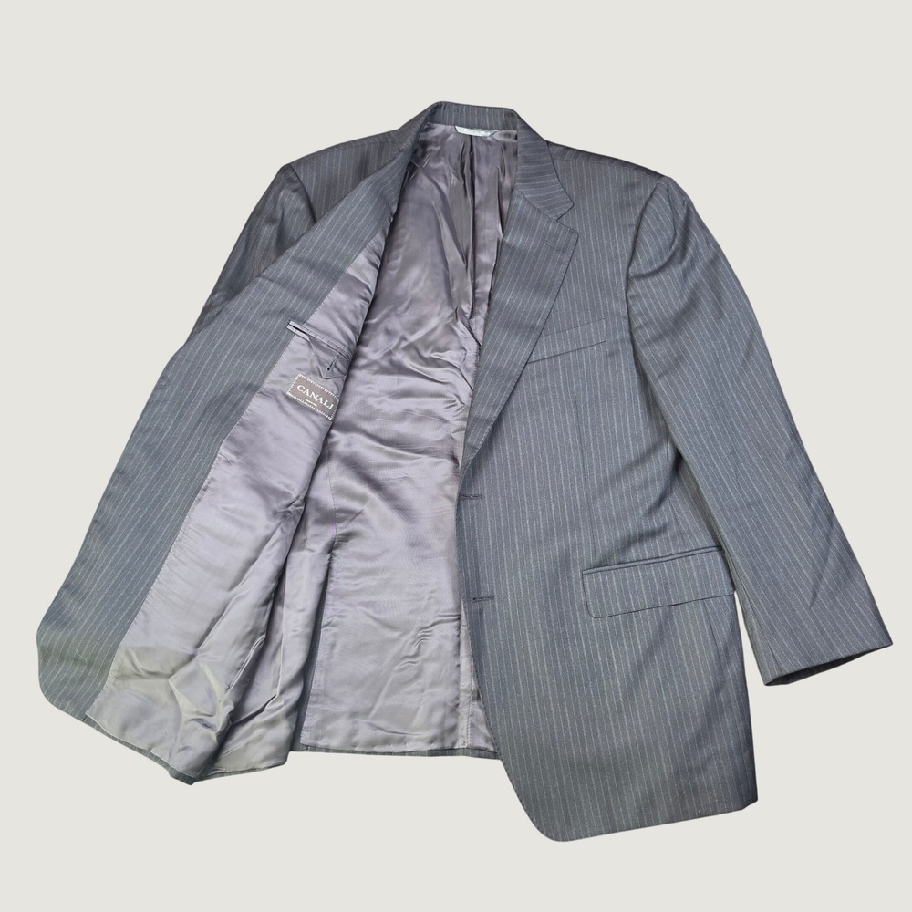 Canali Blazer Black Pinstripe Mens 46R Wool Two Button Sport Coat Formal Luxury